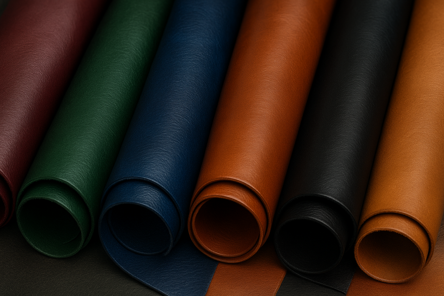picturte of leather rolls of different rich colors