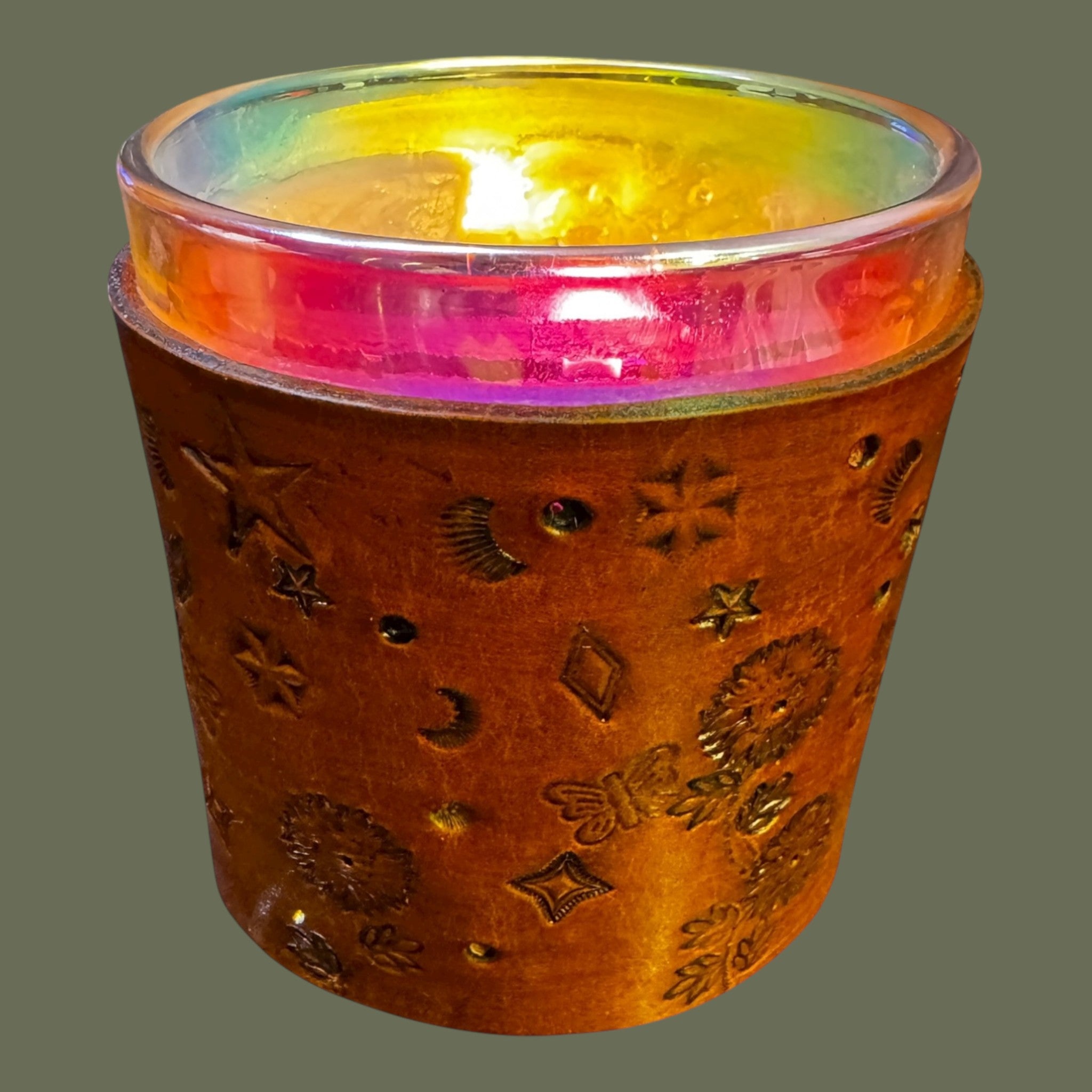 Leather wrapped candles