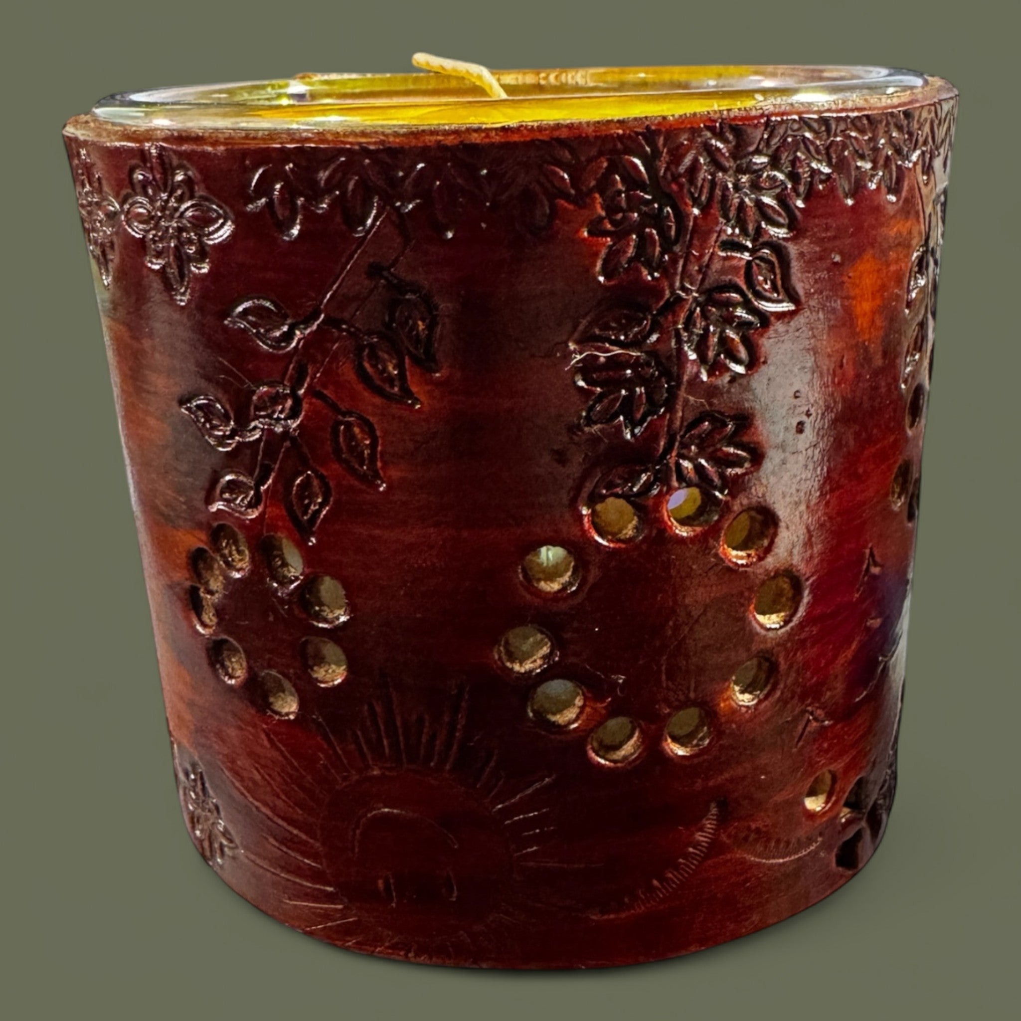 Leather wrapped candles